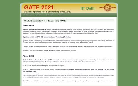 GATE Official Website, IIT Delhi