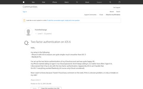 Two factor authentication on iOS 6 - Apple Community