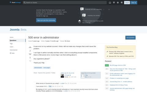 500 error in administrator - Joomla Stack Exchange