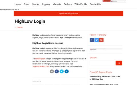 HighLow Login - ForexSQ