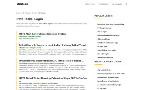 Irctc Tatkal Login ❤️ One Click Access