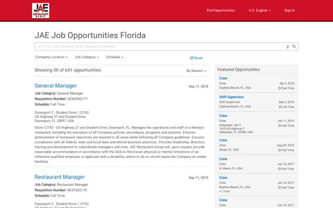 JAE Job Opportunities Florida - My Job Search
