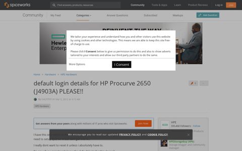 Default login details for HP Procurve 2650 (J4903A)
