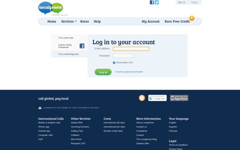 Log In to Your Account | Localphone