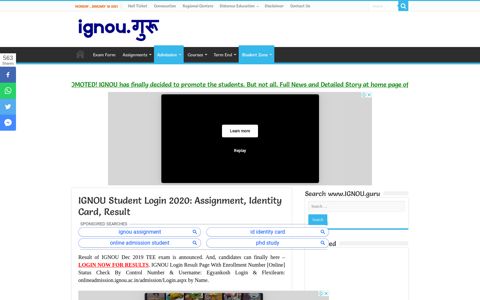 IGNOU Student Login 2020: Assignment, Identity Card, Result