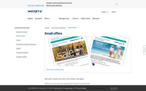 Email offers | WestJet official site