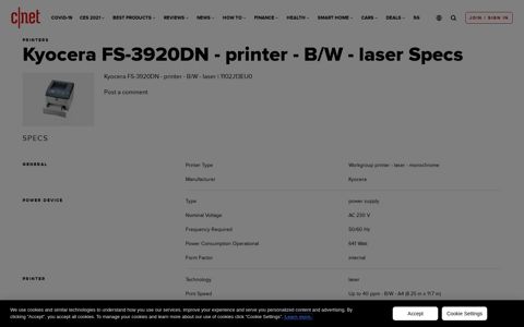 Kyocera FS-3920DN - printer - B/W - laser Specs - CNET