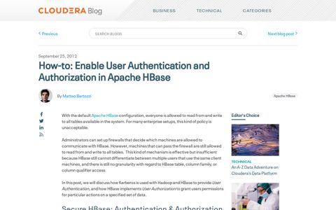 Enable User Authentication and Authorization in Apache HBase