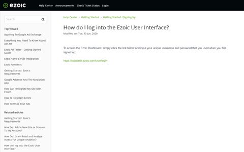 How do I log into the Ezoic User Interface? - Ezoic Support ...