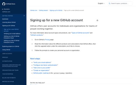 Signing up for a new GitHub account - GitHub Docs
