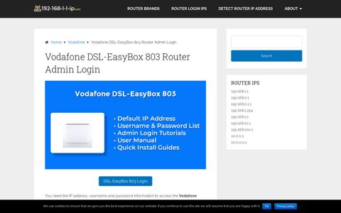 Vodafone DSL-EasyBox 803 Router Admin Login - 192.168.1.1