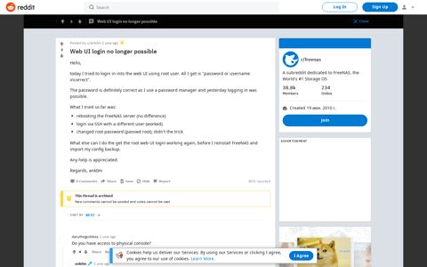 Web UI login no longer possible : freenas - Reddit