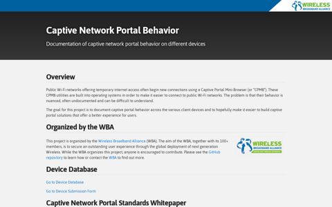 Captive Network Portal Behavior - Wireless Broadband Alliance