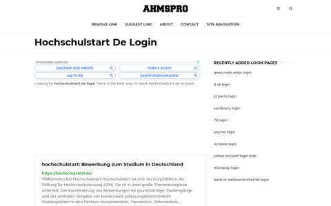 Hochschulstart De Login - AhmsPro.com
