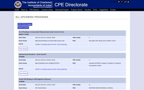 All Upcoming Programs – CPE Directorate
