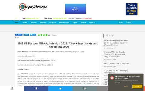 IME IIT Kanpur MBA Admission 2020. Check fees, seat and ...
