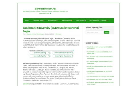 Landmark University (LMU) Students Portal Login - Schoolinfo ...