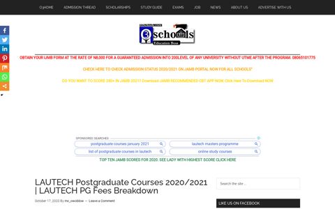 LAUTECH Postgraduate Courses 2020/2021 lautech.edu.ng ...