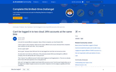 Can't be logged in to two cloud JIRA accounts at t...