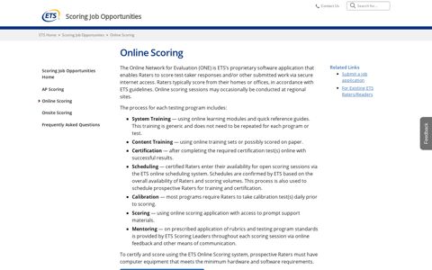 Scoring Job Opportunities: Online Scoring - ETS