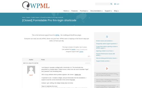 Formidable Pro frm-login shortcode - WPML