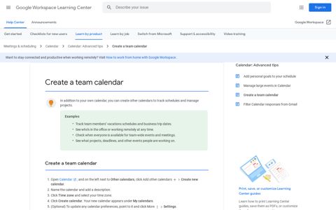 Create a team calendar - Google Workspace Learning Center