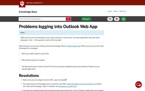 Problems logging into Outlook Web App - IU Knowledge Base