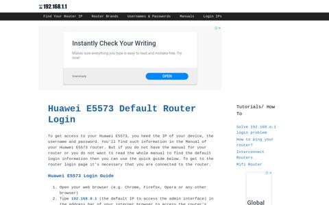 Huawei E5573 Default Router Login - 192.168.1.1