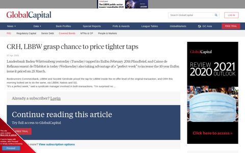 CRH, LBBW grasp chance to price tighter taps | GlobalCapital