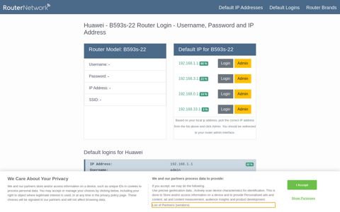 Huawei - B593s-22 Default Login and Password