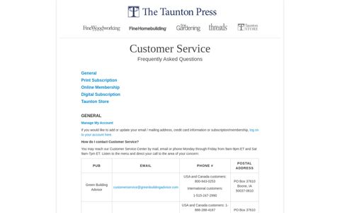 Taunton Press - Customer Service - buysub.com