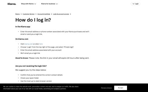 How do I log in? | Klarna US