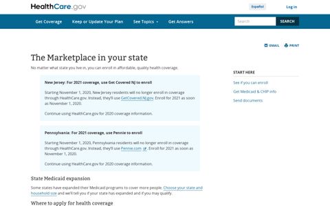 The Marketplace in your state | HealthCare.gov