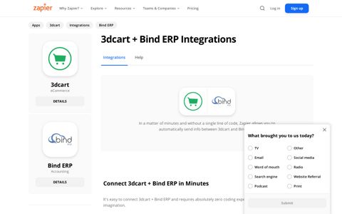 Connect your 3Dcart to Bind-Erp integration in 2 minutes | Zapier