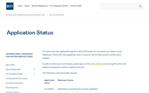 Application Status – BCIT