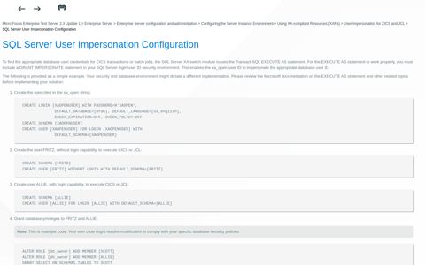 SQL Server User Impersonation Configuration - Micro Focus