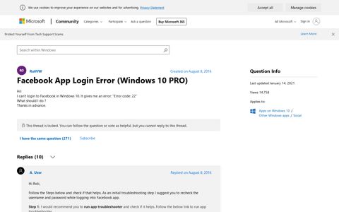 Facebook App Login Error (Windows 10 PRO) - Microsoft ...