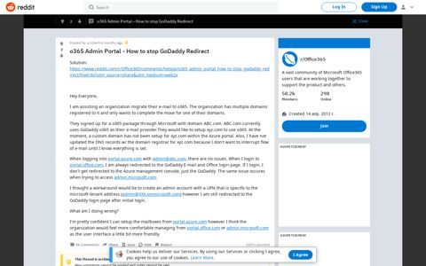 o365 Admin Portal - How to stop GoDaddy Redirect : Office365