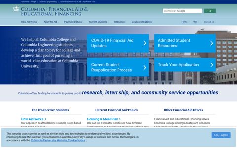 Columbia Financial Aid and Educational Financing