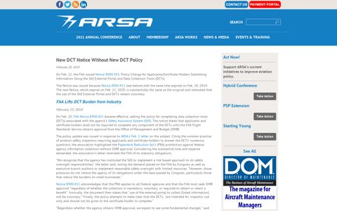 New DCT Notice Without New DCT Policy – ARSA
