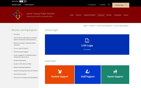 Remote Learning Support / Canvas Login & Support
