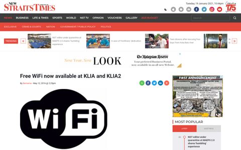 Free WiFi now available at KLIA and KLIA2 - New Straits Times