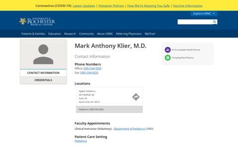 Mark Anthony Klier, M.D. - University of Rochester Medical ...