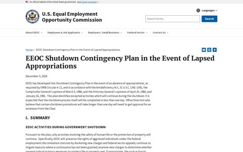 EEOC Shutdown Contingency Plan in the Event of Lapsed ...