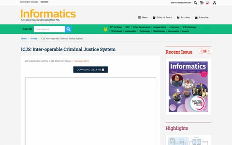 iCJS: Inter-operable Criminal Justice System | Informatics