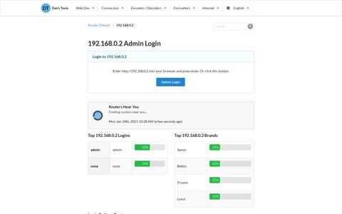192.168.0.2 Admin Login - Clean CSS