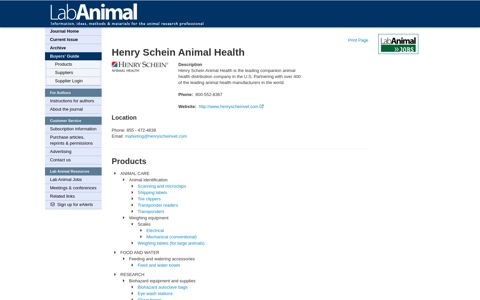 Henry Schein Animal Health | Lab Animal Buyers' Guide