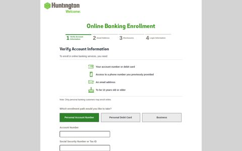 Huntington National Bank - Step 1 Verify Account Information