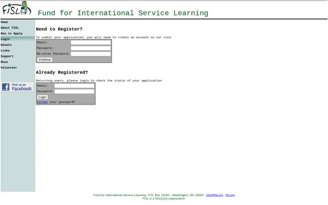 Fund for International Service Learning Login Page