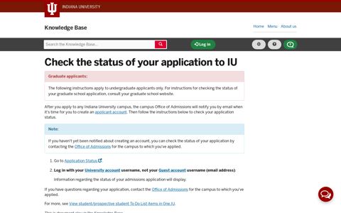 Check the status of your application to IU